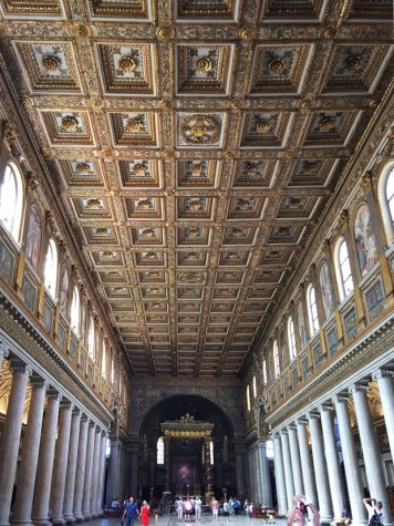 The guilded ceiling of the Basilica di Santa Maggiore